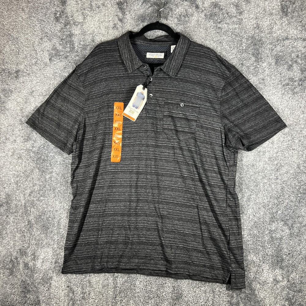English Laundry Polo Shirt Mens 2XL Black Striped Cotton Polyester Casual